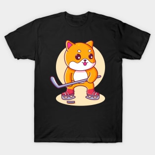 Cute Shiba Inu Playing Hockey T-Shirt